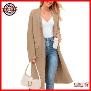 Oversized Open Front Long Cardigan with Pockets - Soft Knit Coatigan